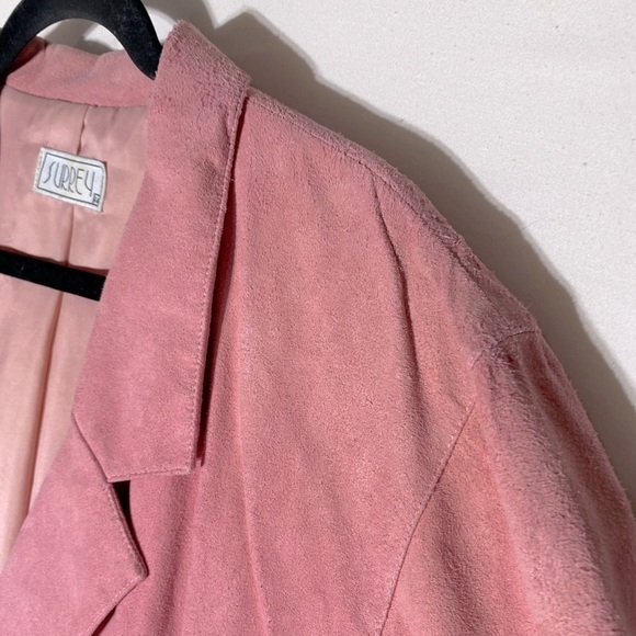 Vintage Surrey Bubblegum Pink Double Breasted Long Sleeve Faux Suede Midi Dress - Picture 9 of 16